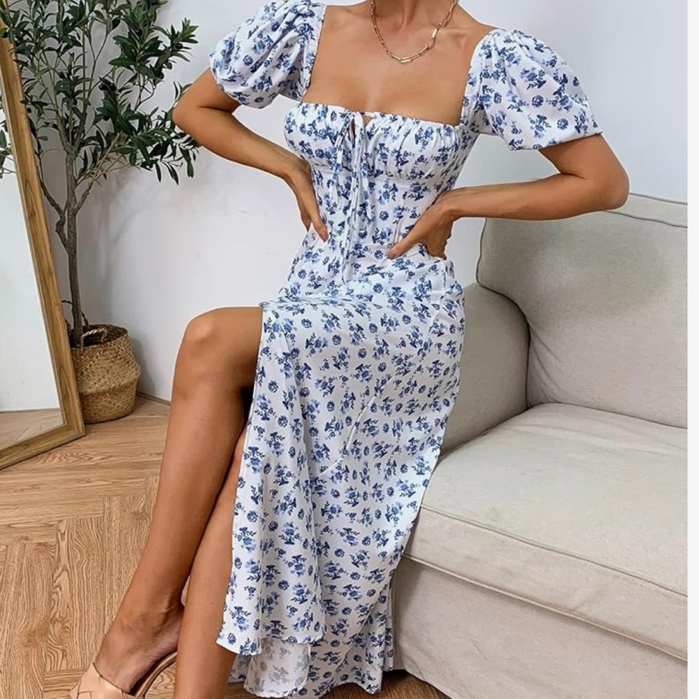 NWT/Women's Puff Sleeve/Floral Split Maxi/Flowy A Line Casual Dress/Size: XL - Picture 10 of 15